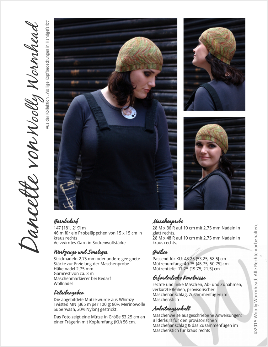 Dancette sideways knit Hat pattern GER