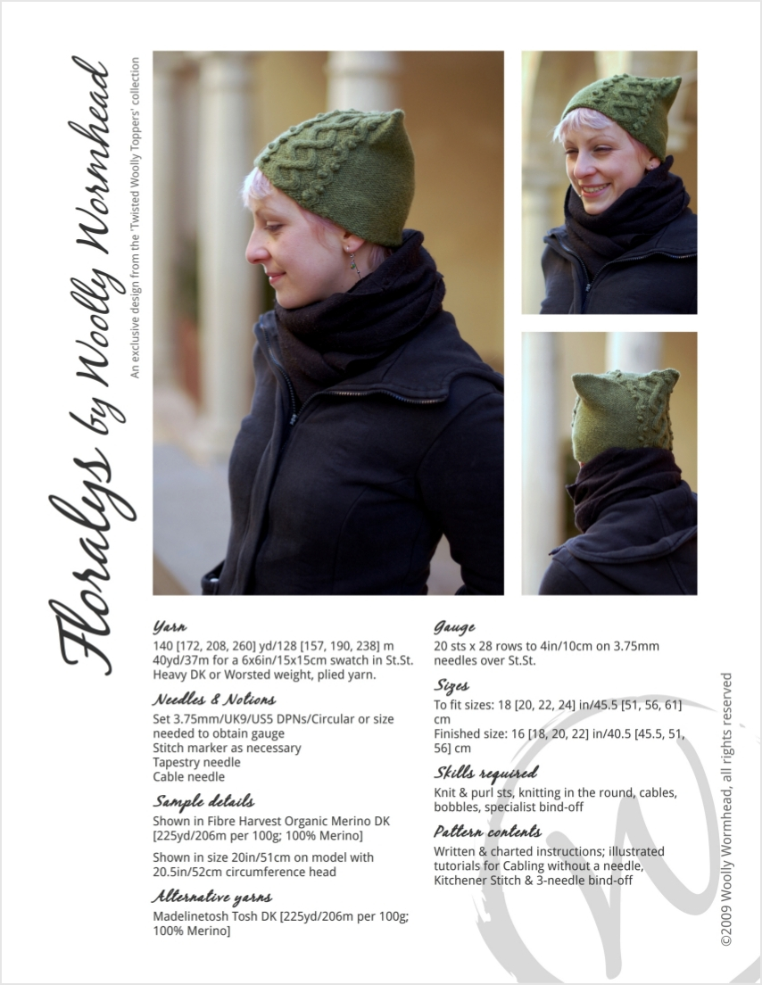 Floralys asymmetrical cable Hat knitting pattern