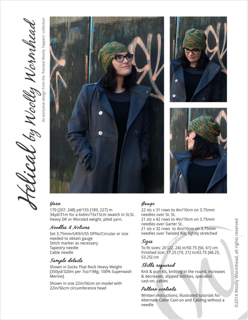 Helical slouchy Hat knitting pattern