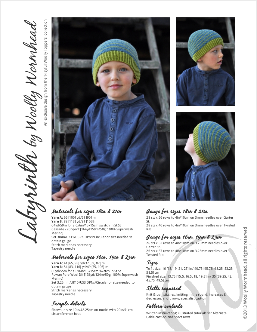 Labyrinth striped beanie knitting pattern