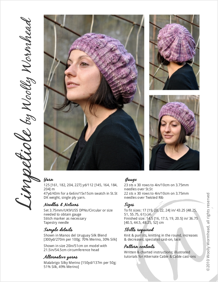 Limpetiole lace beret knitting pattern