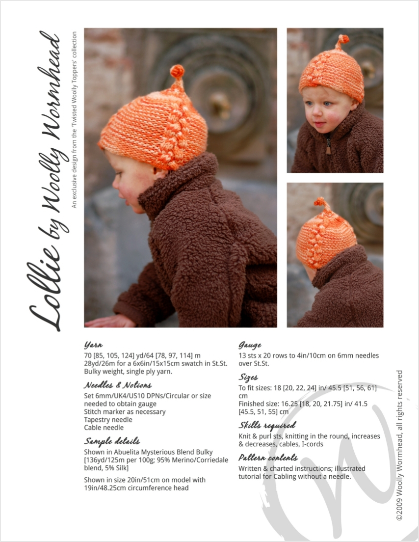 Lollie cable pixie Hat knitting pattern