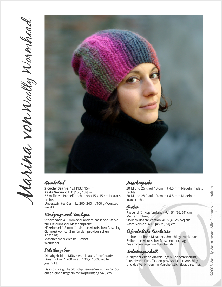 Marina sideways knit slouchy lace Hat pattern GER