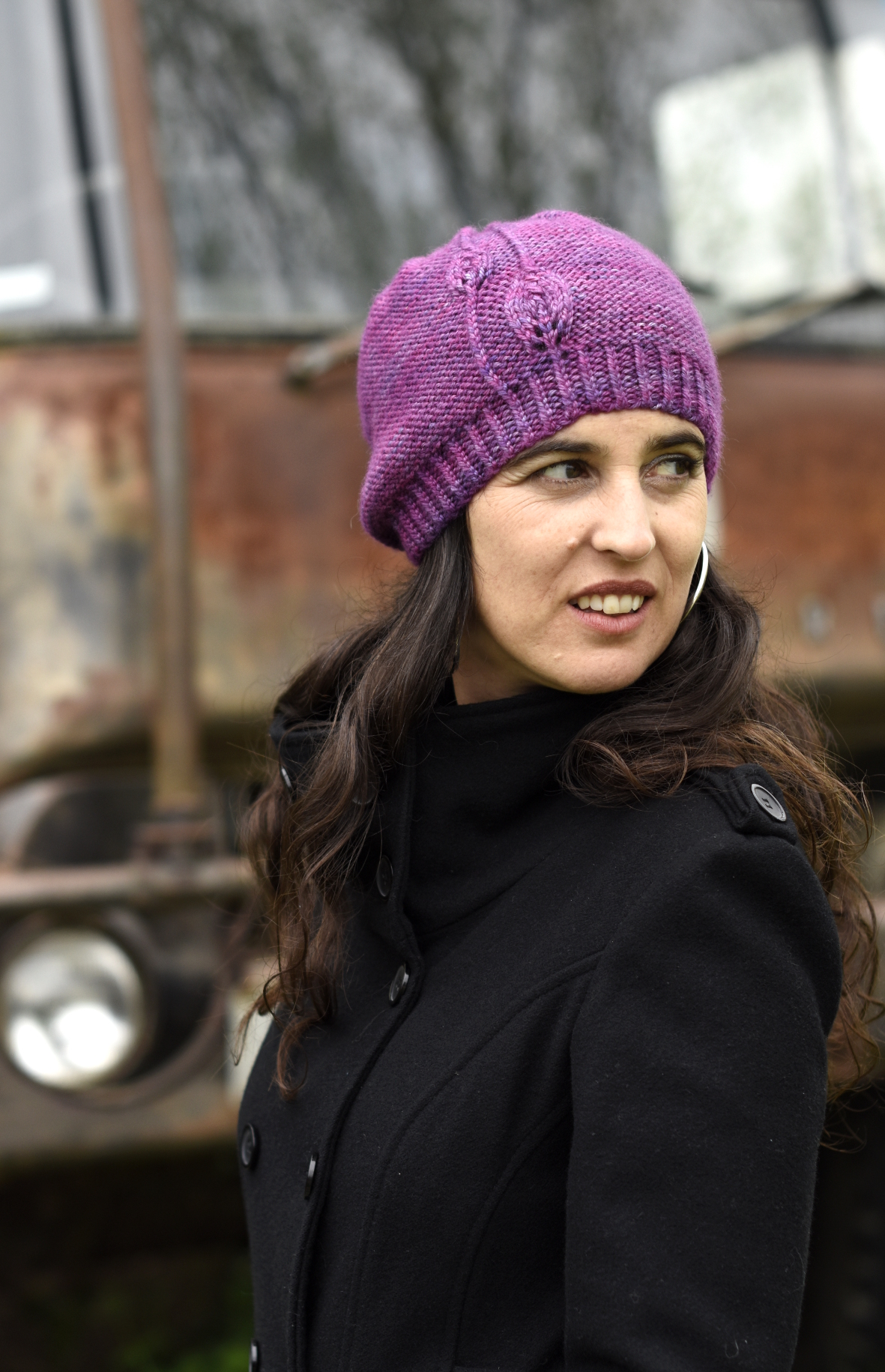 Fabales slouchy Hat knitting pattern with lace leaf detail