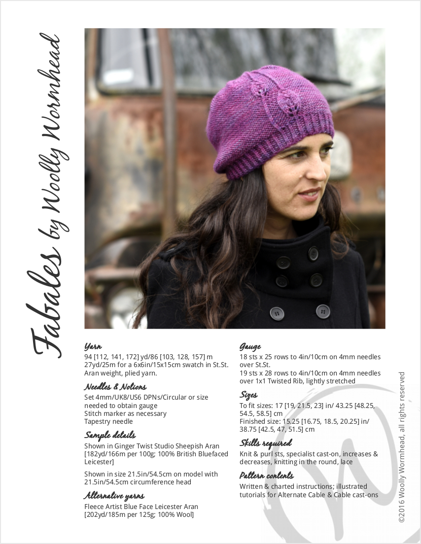 Fabales slouchy Hat knitting pattern with lace leaf detail