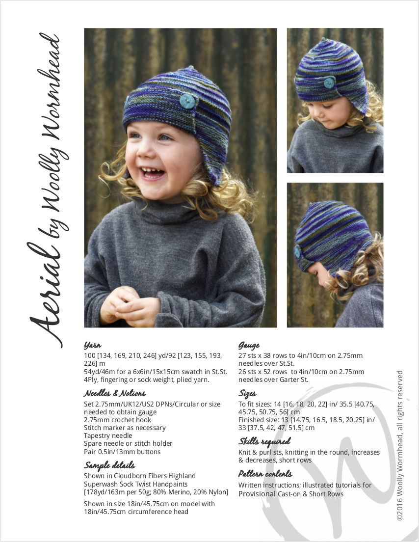 Aerial earflap aviator Hat knitting pattern for sock yarn