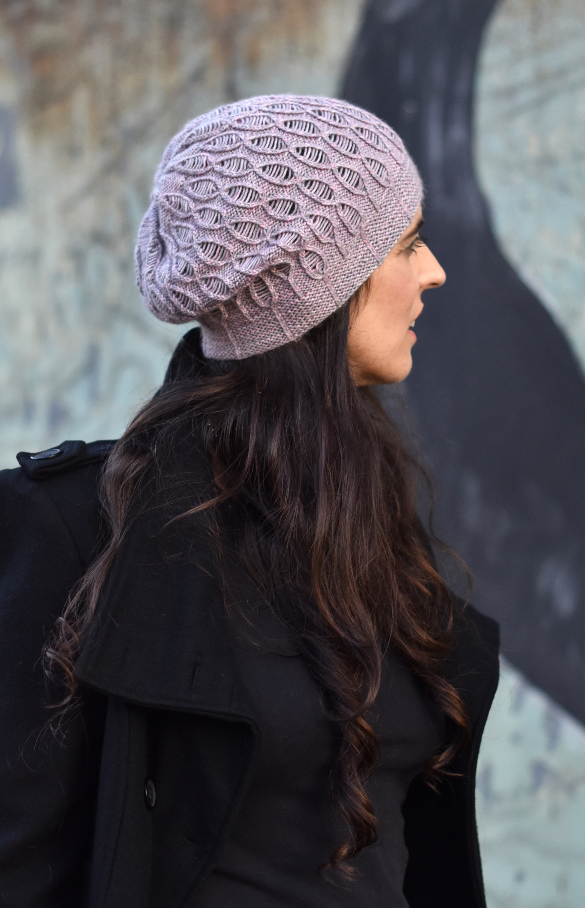 Rosalind cable and drop stitch slouchy Hat hand knitting pattern