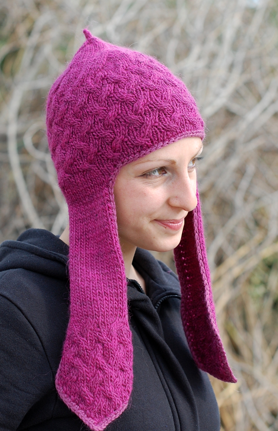 Flapy Cabler cabled pixie earflap Hat knitting pattern