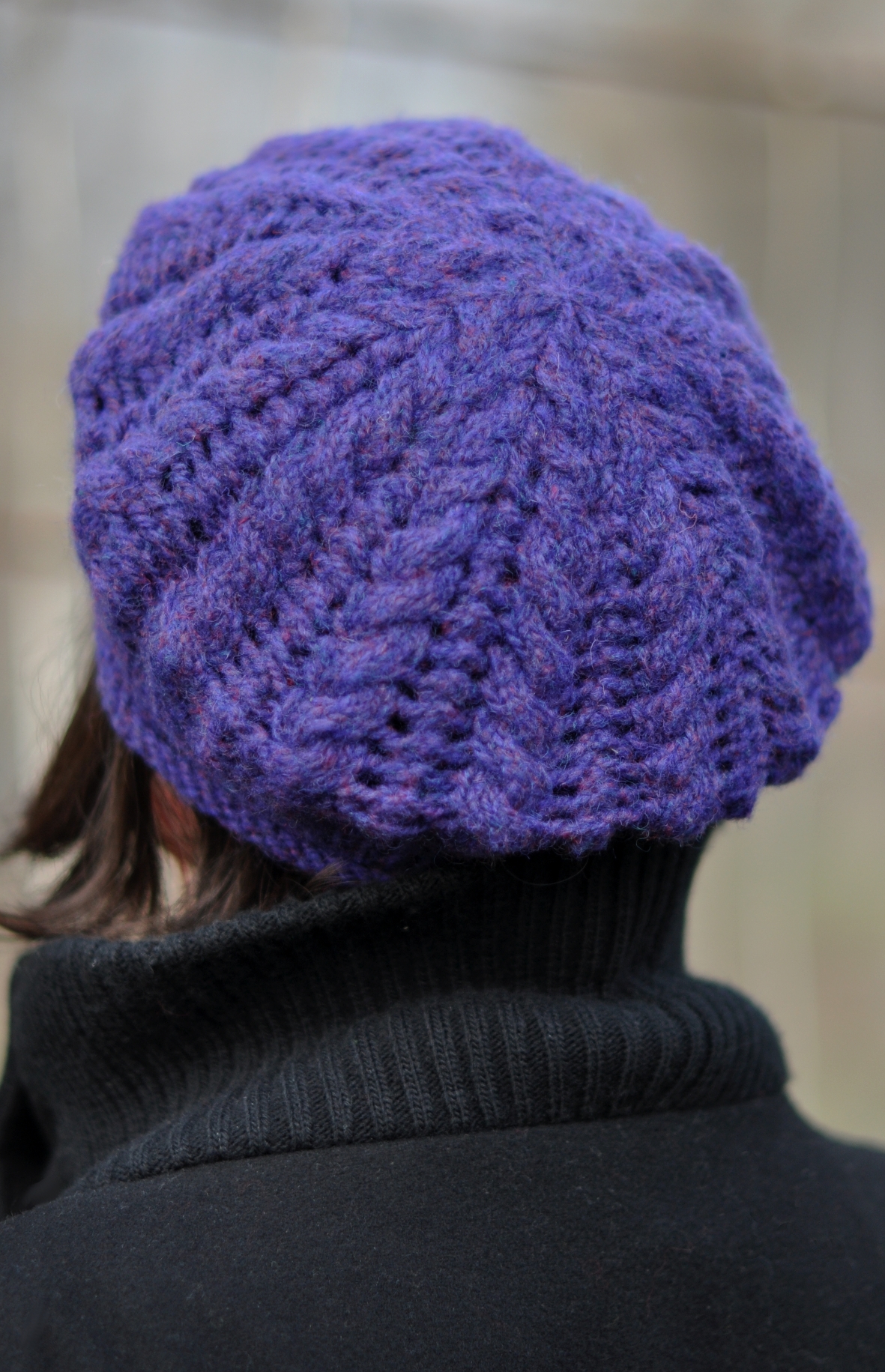 Elourne cable and lace beret knitting pattern