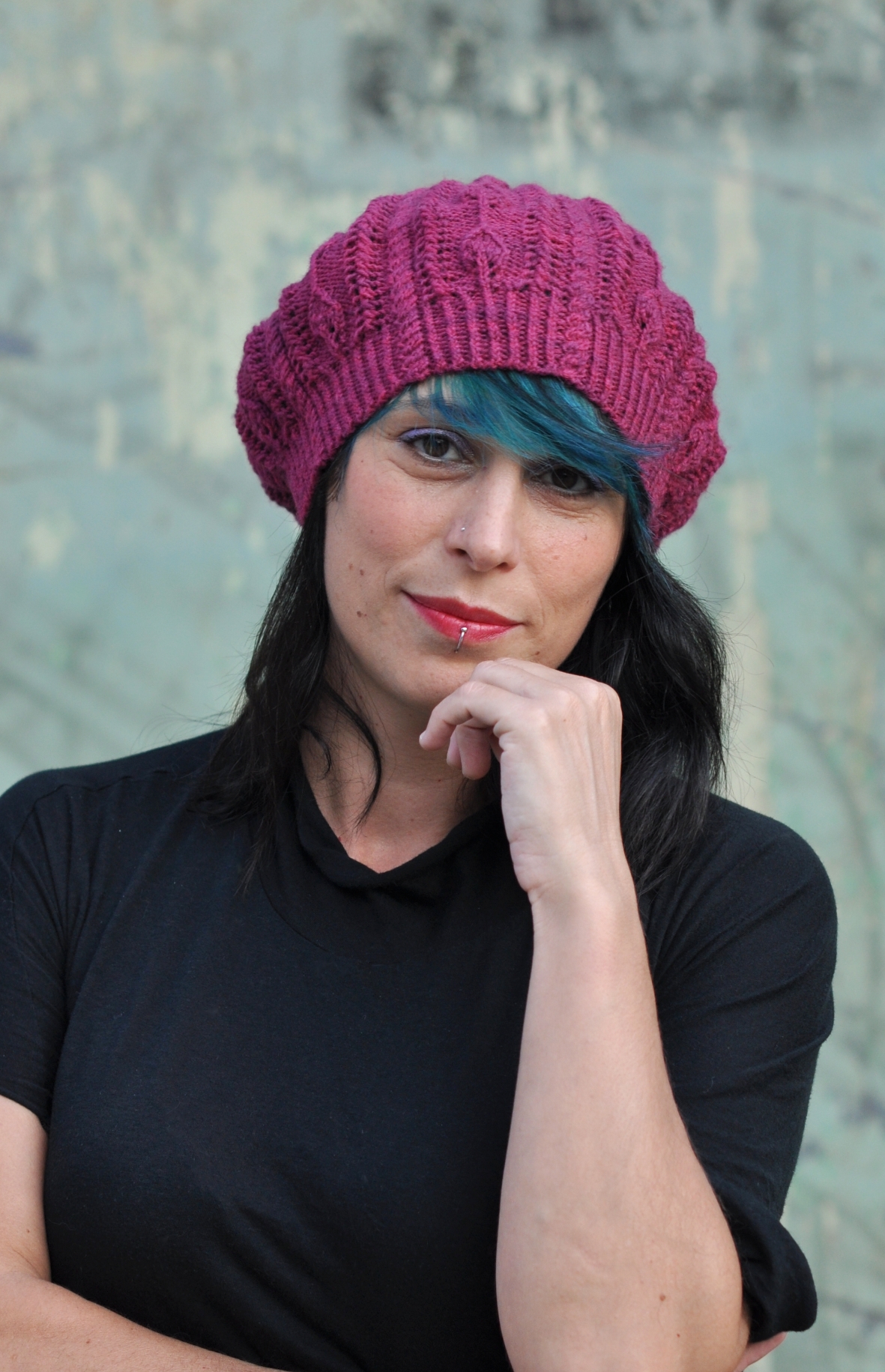 Bellefleur cable and lace slouchy beret Hat knitting pattern