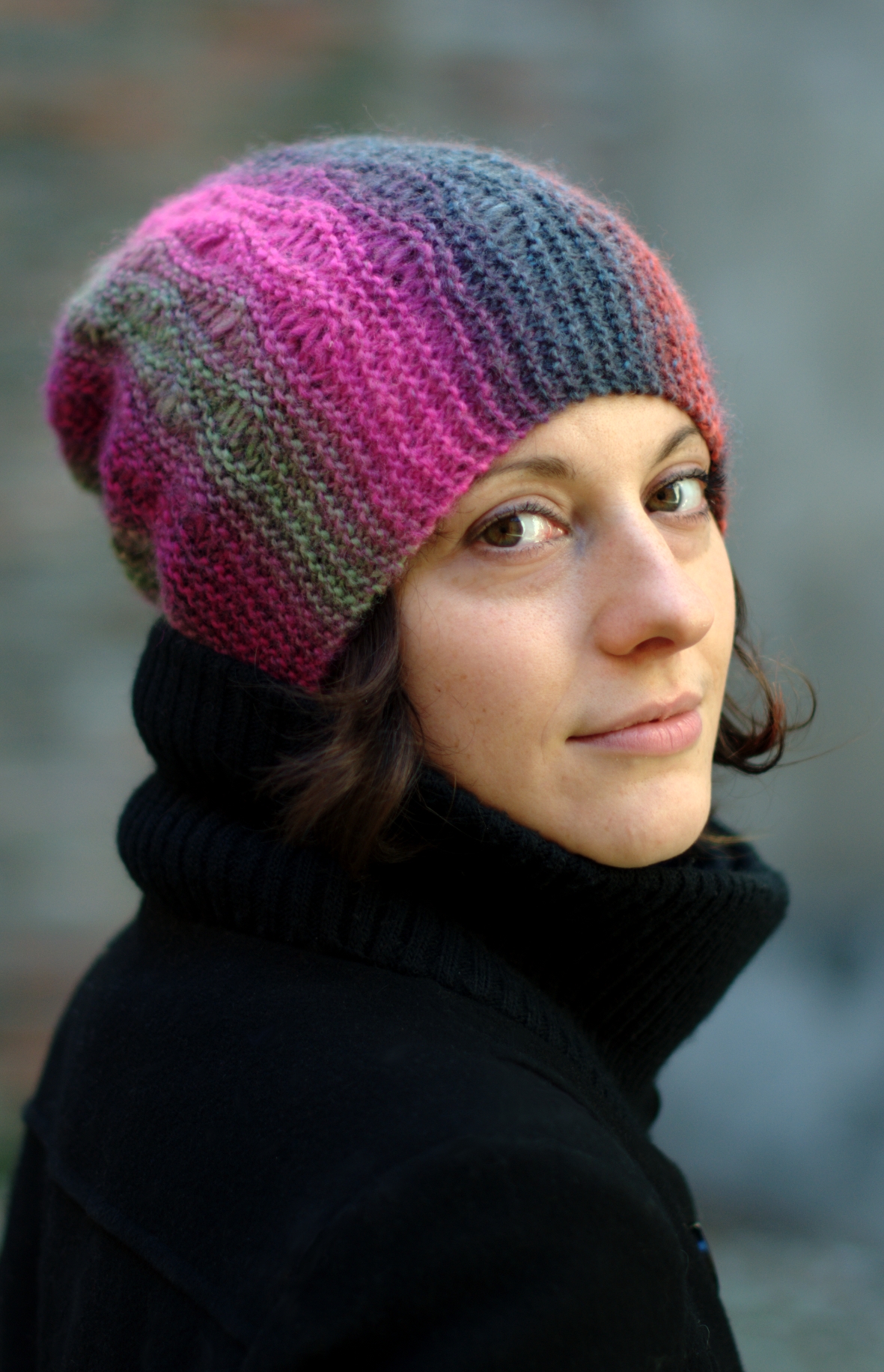 Marina sideways knit dropped stitch slouchy Hat knitting pattern