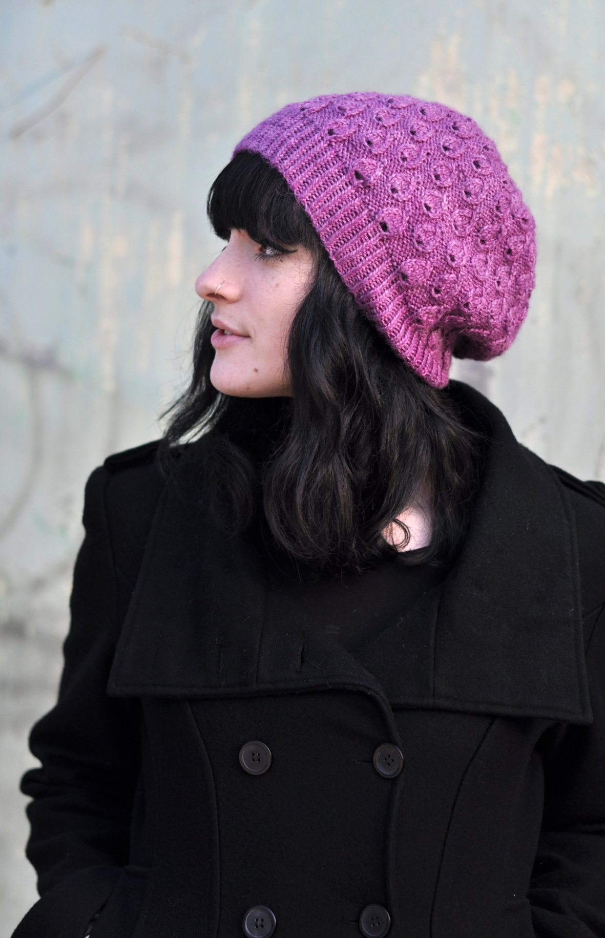 Pavone lace droplets slouchy Hat knitting pattern
