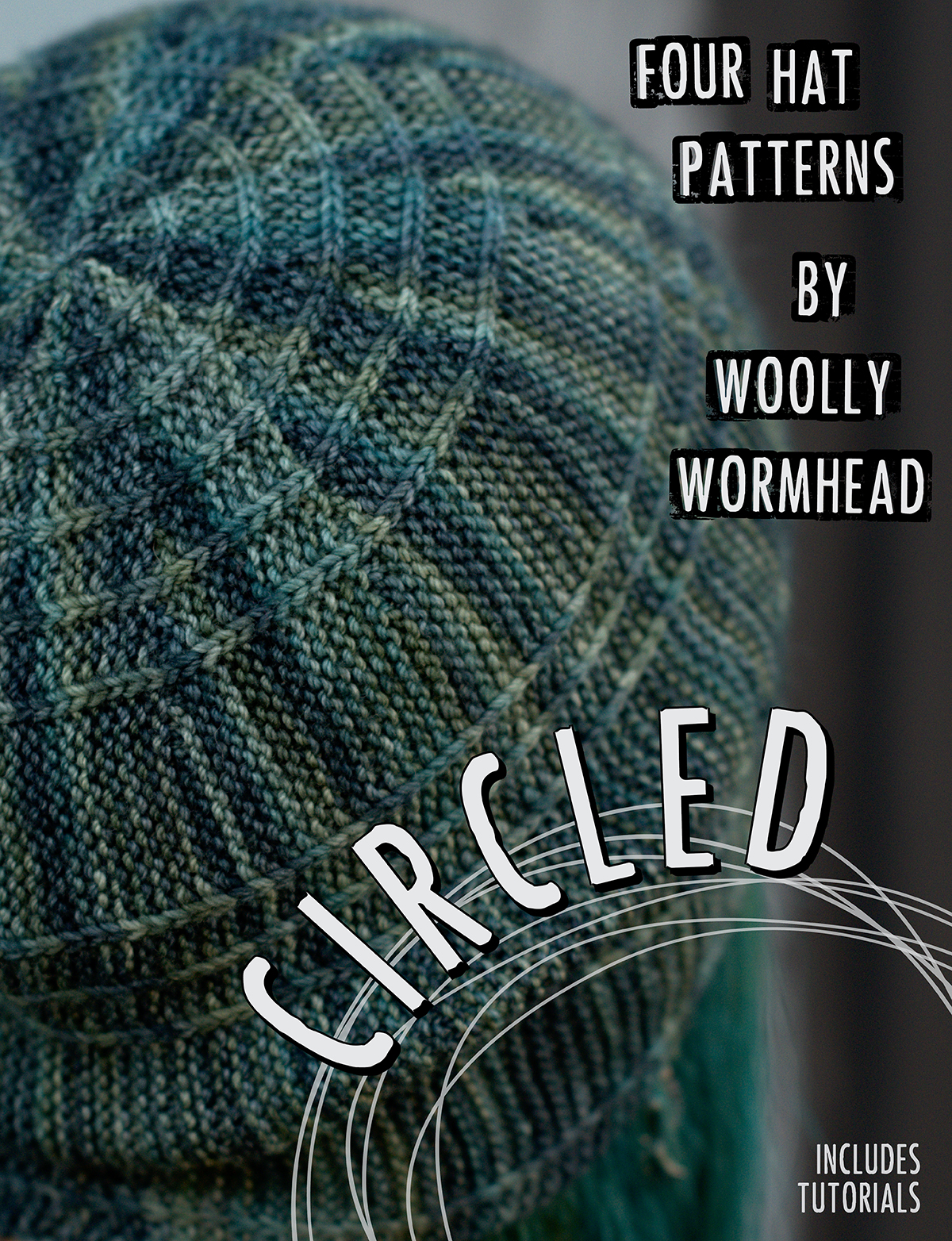 Circled collection of 4 hand knitted Hat designs plus technique manual