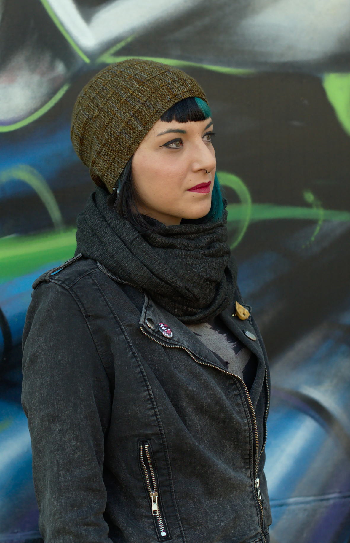 Circled 3 sideways knit slipped stitch slouchy Hat knitting pattern