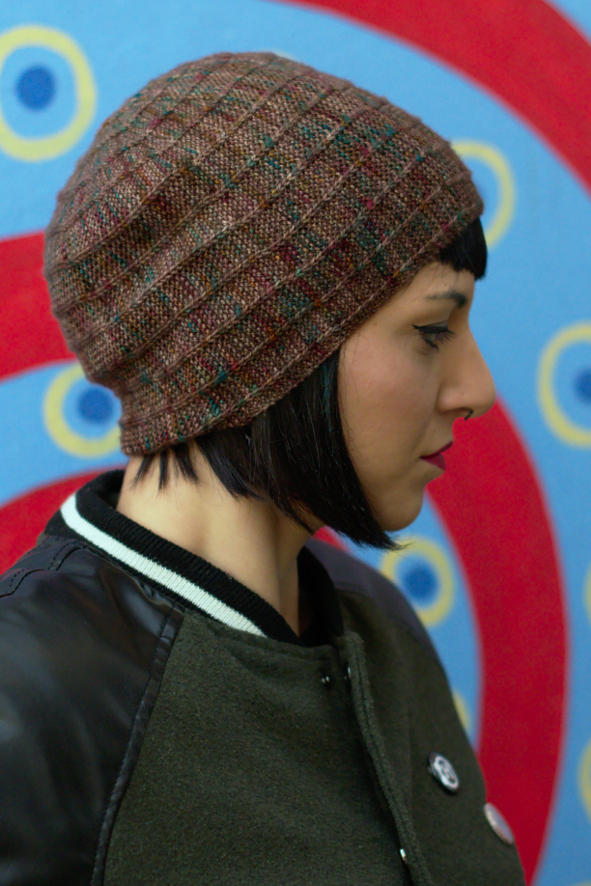 Circled 4 sideways knit slipped stitch slouchy Hat knitting pattern