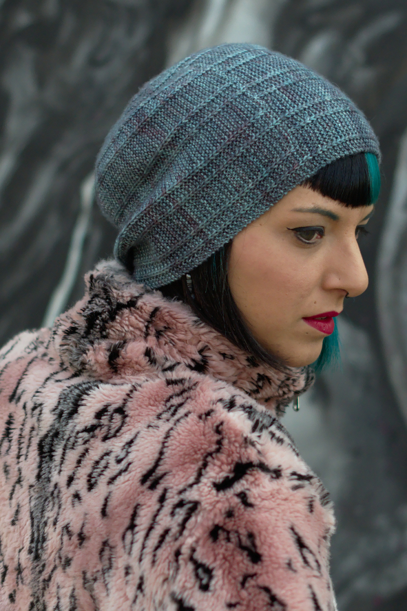 Circled 1 - sideways knit slouchy Hat featuring an offset arc design