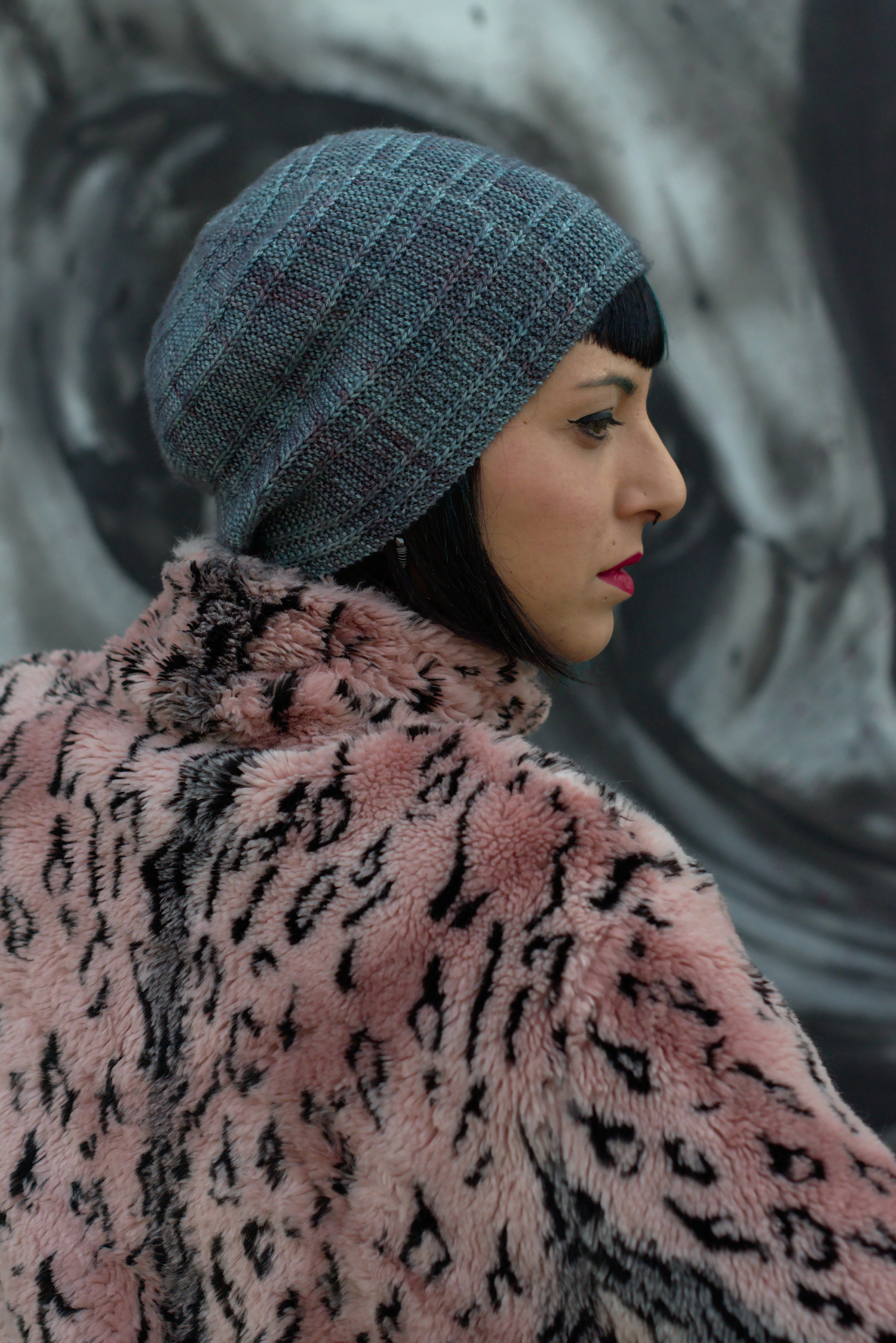 Circled 1 - sideways knit slouchy Hat featuring an offset arc design