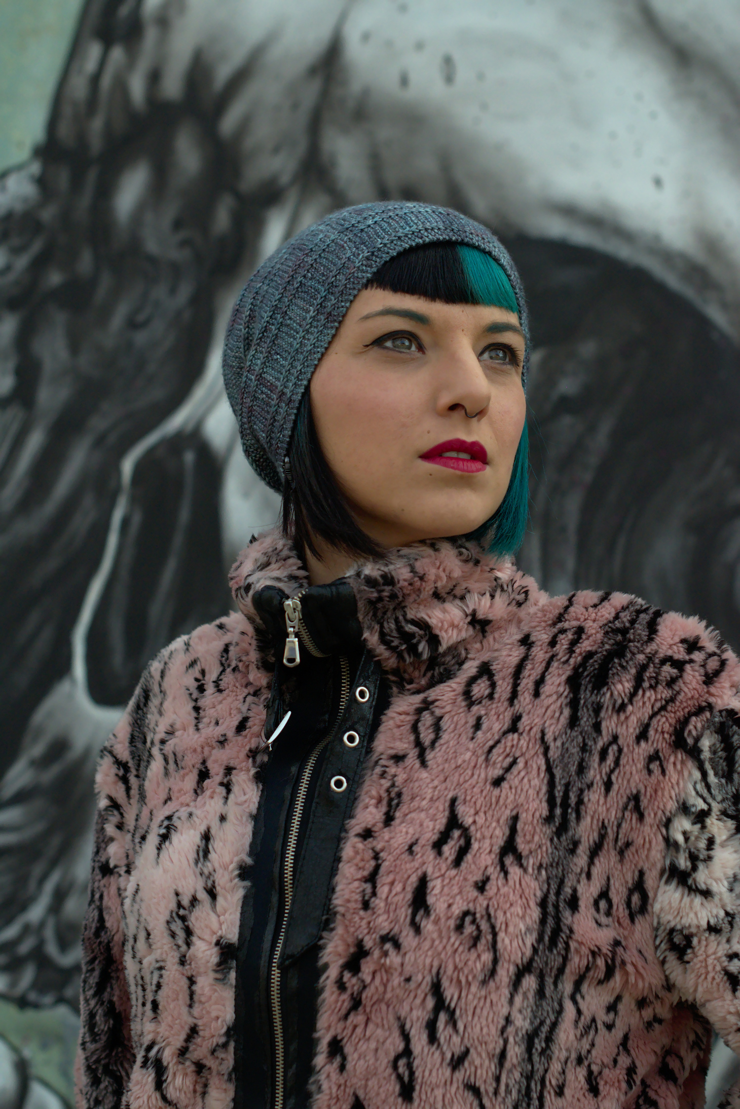 Circled 1 - sideways knit slouchy Hat featuring an offset arc design
