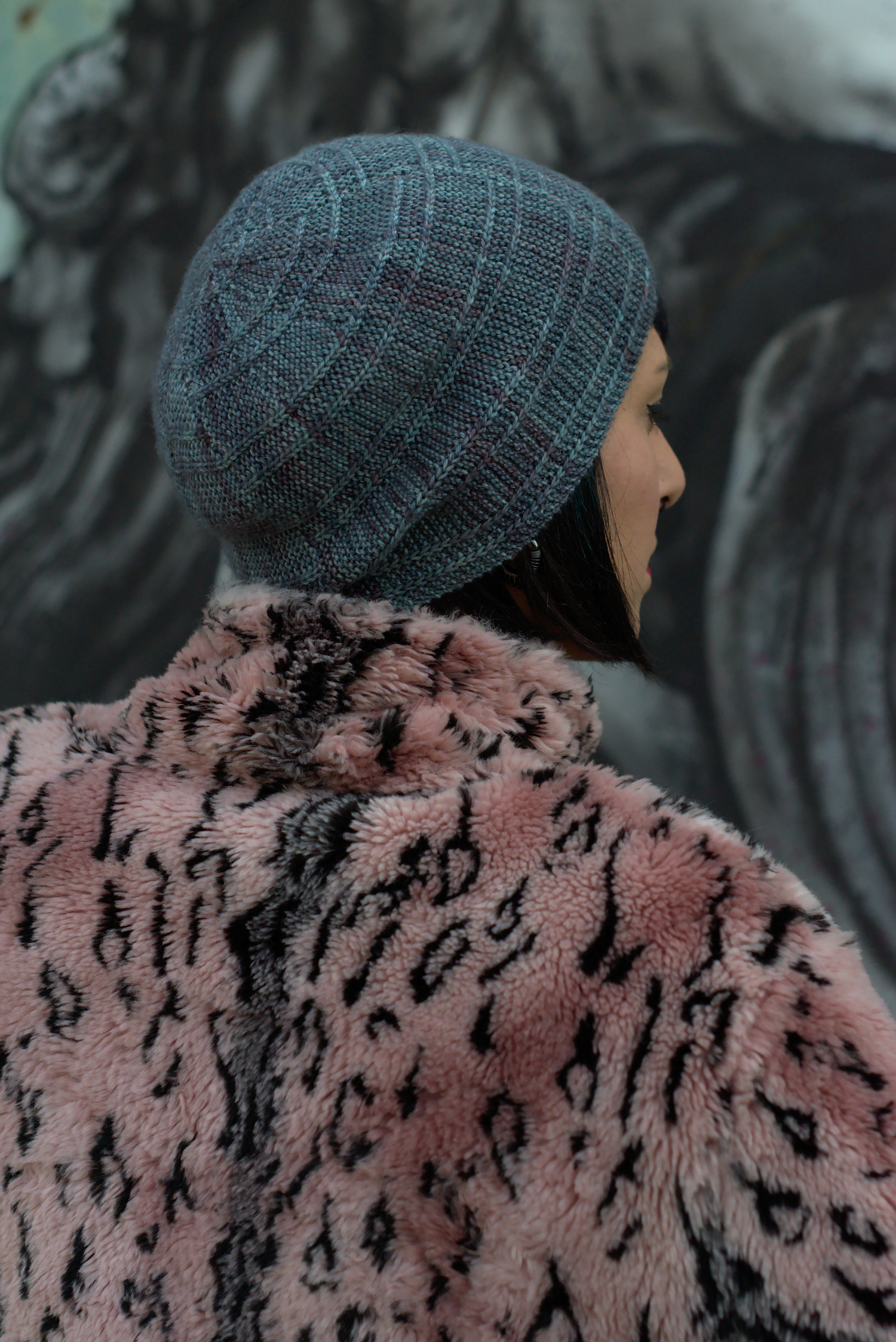 Circled 1 - sideways knit slouchy Hat featuring an offset arc design