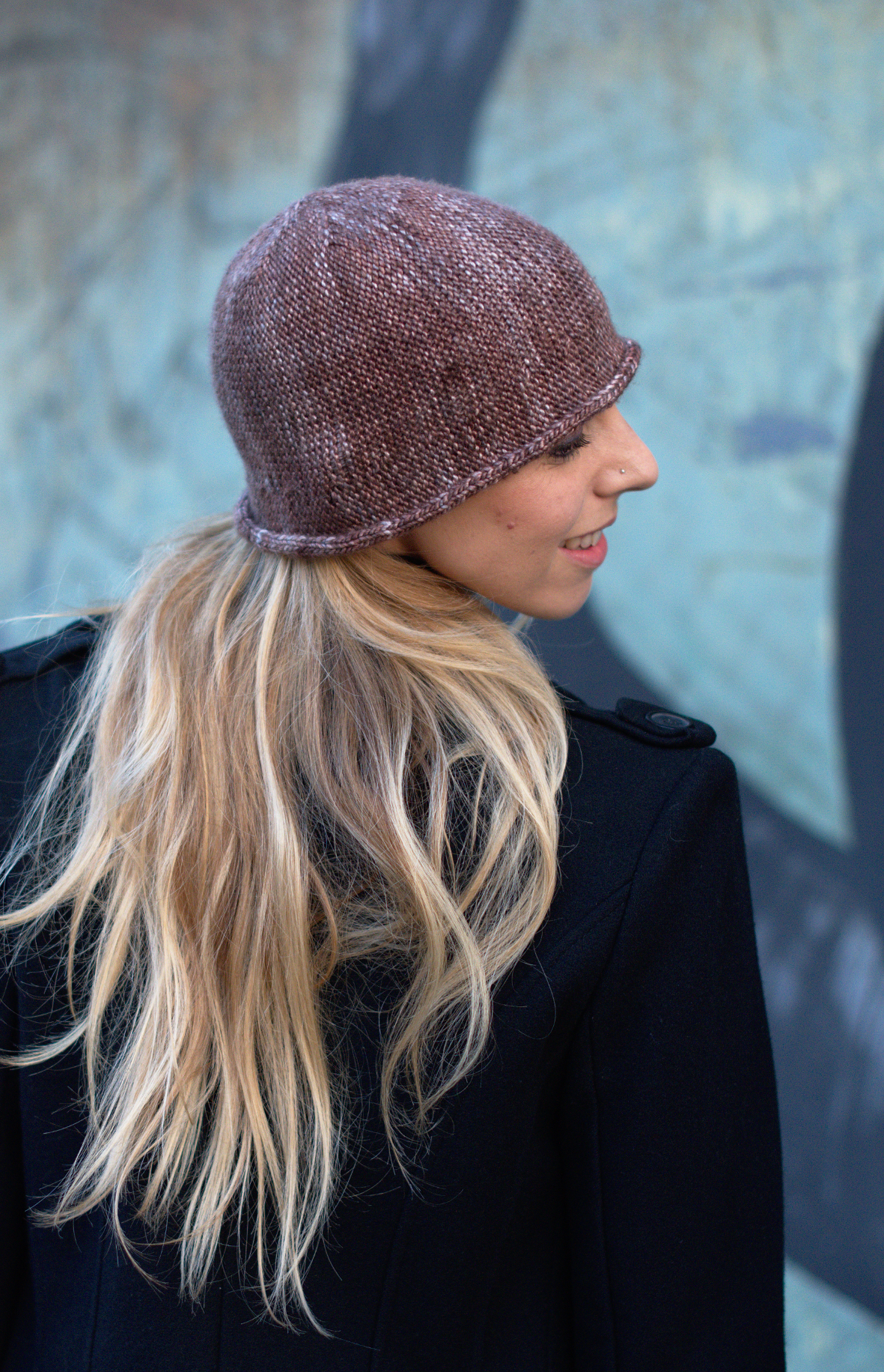Bella sideways knit brimmed cloche hand knitting pattern
