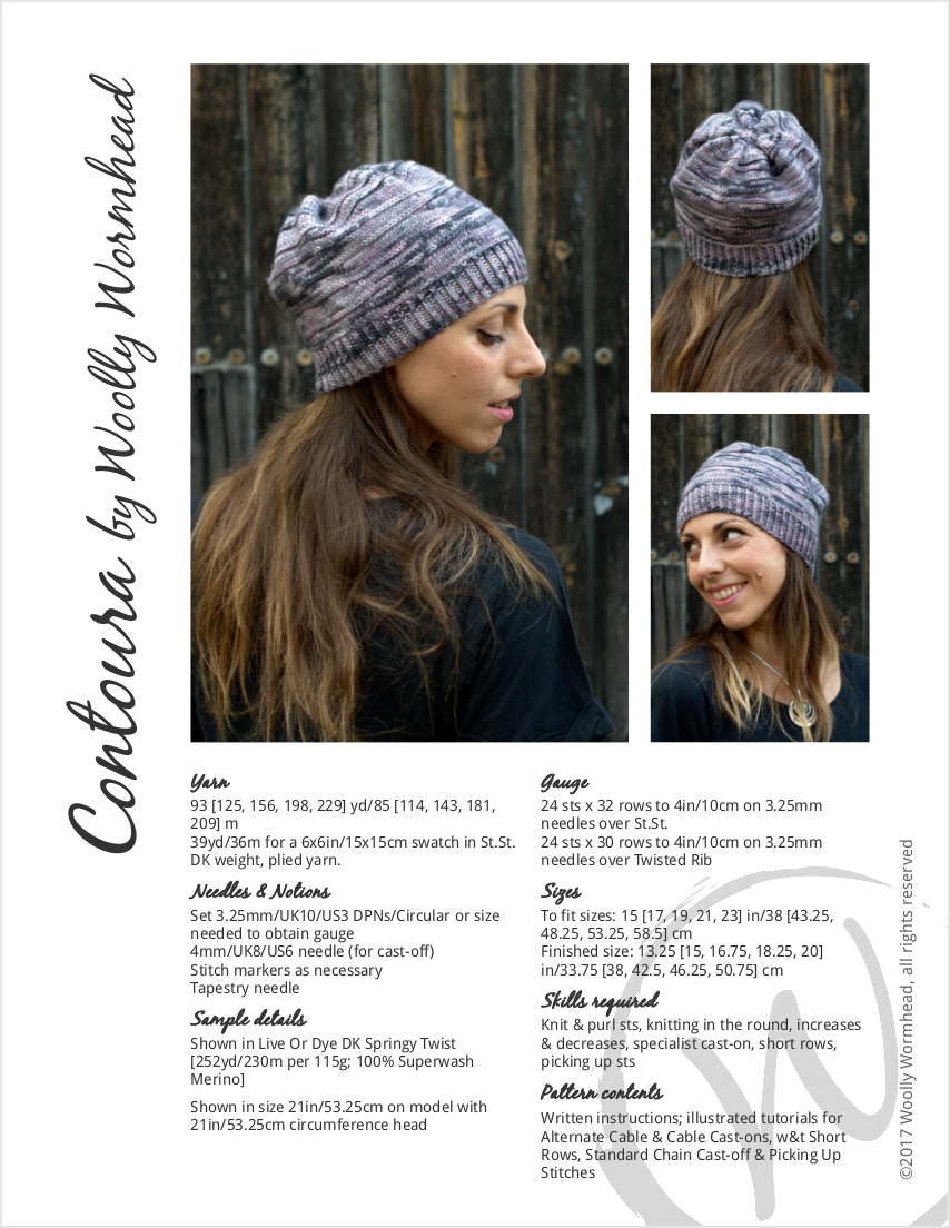 Contoura hand knitted Hat pattern featuring short rows