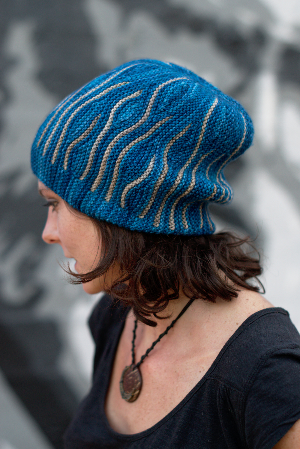 Katara sideways knit short row colourwork hat knitting pattern