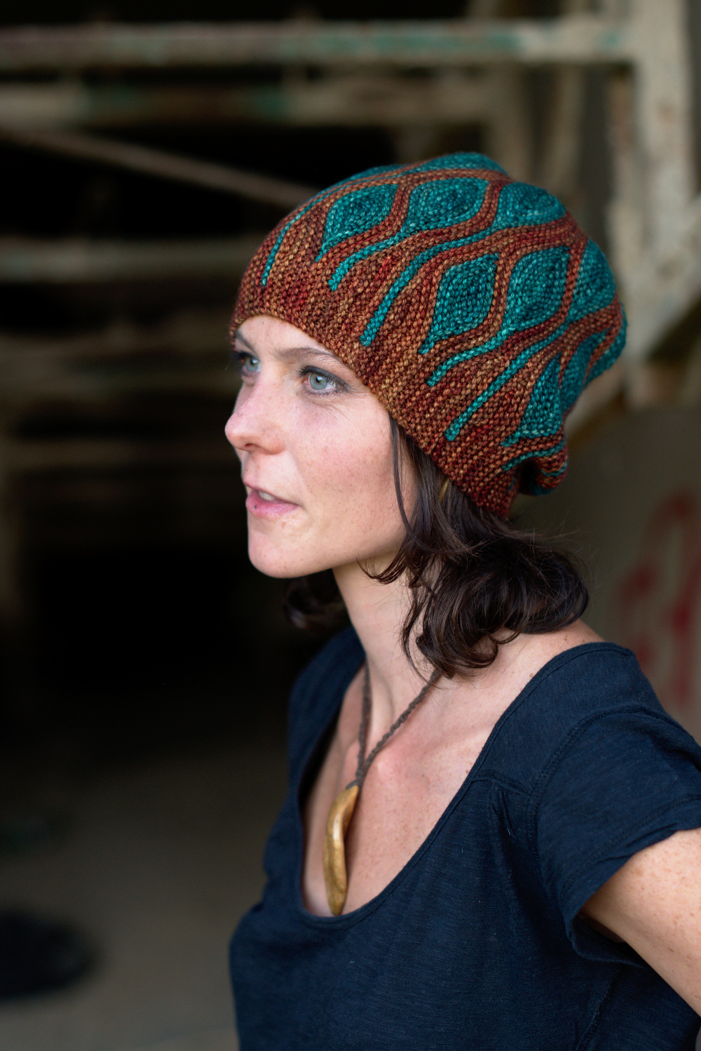 Toph sideways knit short row colourwork hat knitting pattern