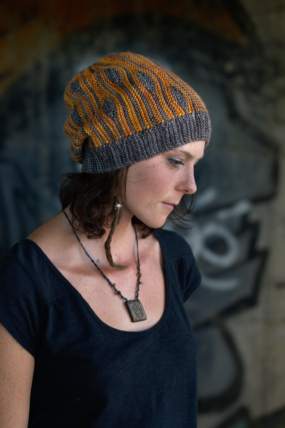 Korra sideways knit short row colourwork hat knitting pattern