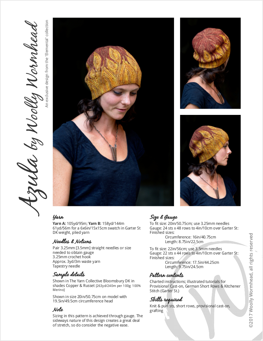 Azula sideways knit short row colourwork hand knitted Hat pattern