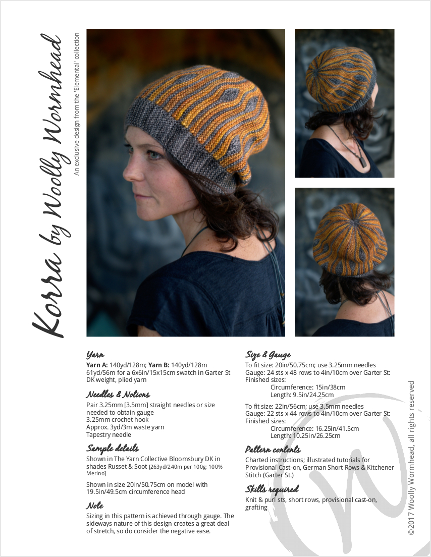 Korra sideways knit short row colourwork hand knitted Hat pattern