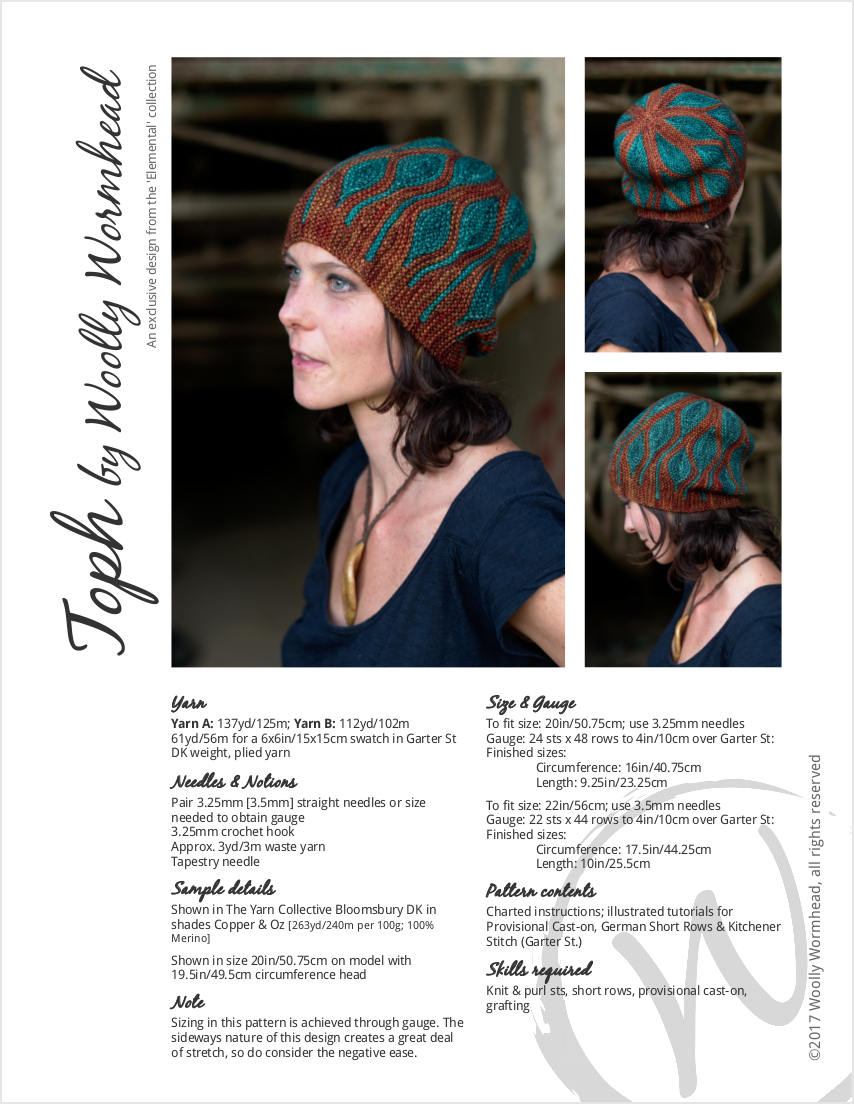 Toph sideways knit short row colourwork hand knitted Hat pattern