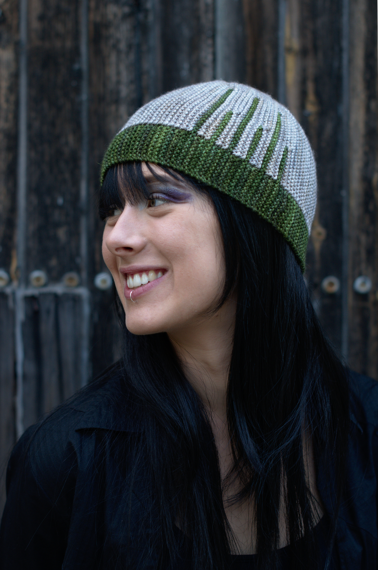 Parallelo sideways knit short row colourwork hand knitted Hat pattern