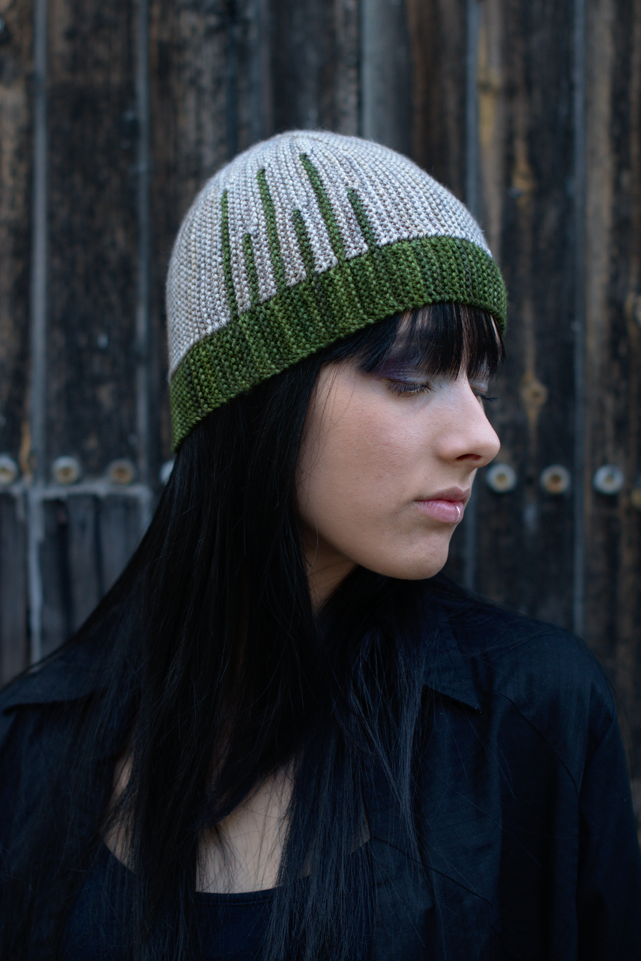 Parallelo sideways knit short row colourwork hand knitted Hat pattern