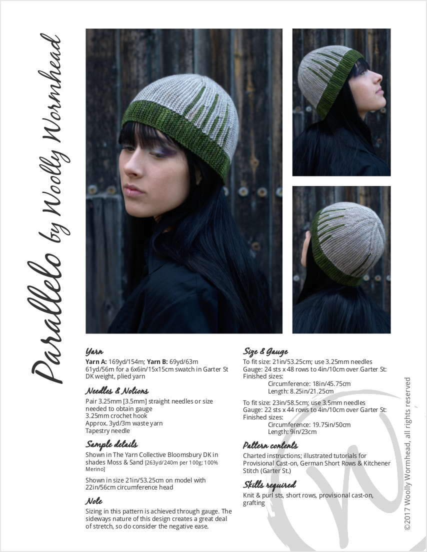 Parallelo sideways knit short row colourwork hand knitted Hat pattern