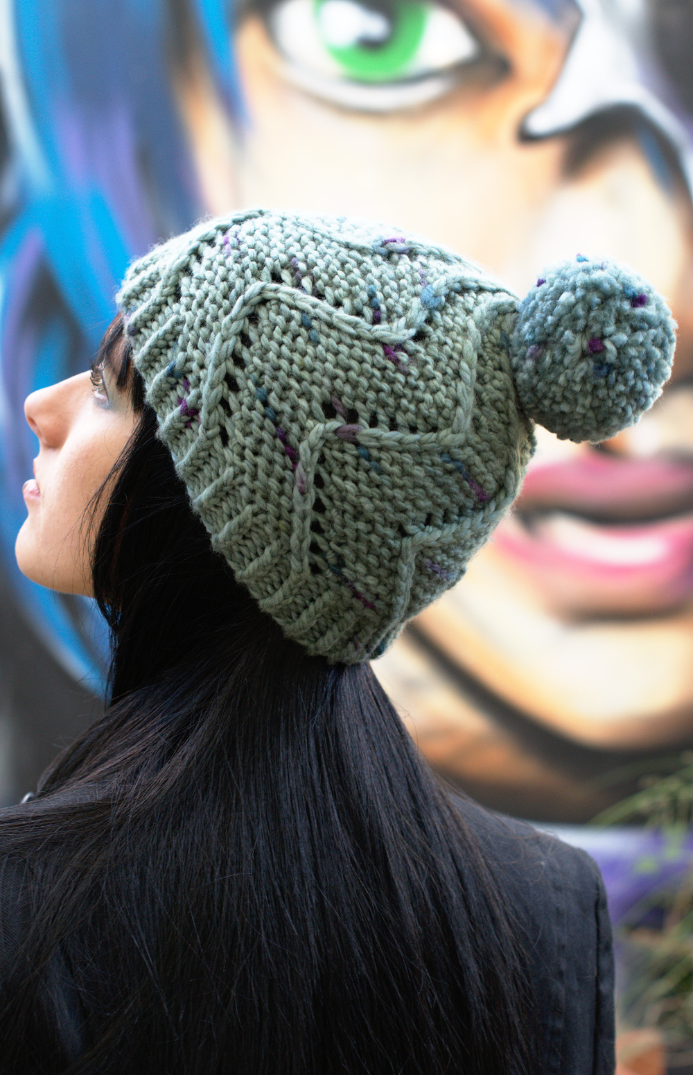 Cirro chunky spiral bobble Hat knitting pattern for Craftsy Cloudborn Fibers yarn