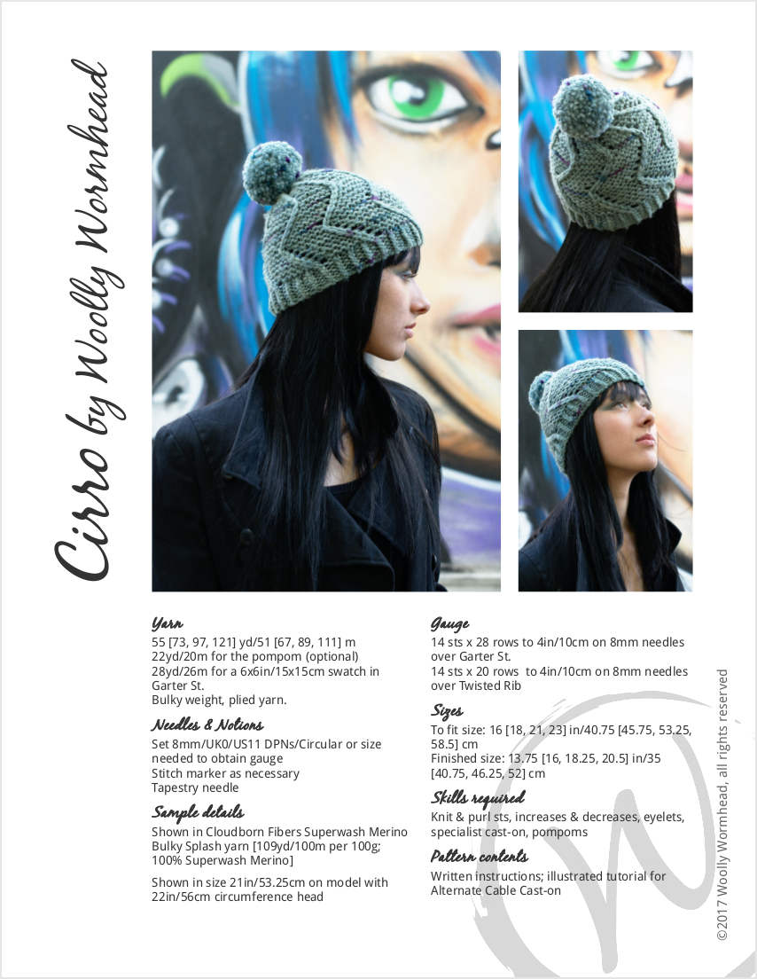 Cirro chunky spiral bobble Hat knitting pattern for Craftsy Cloudborn Fibers yarn