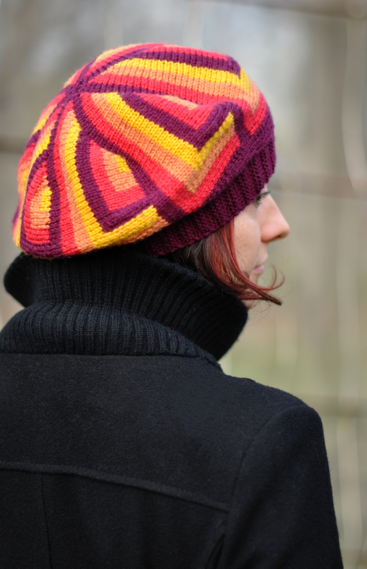 knitting pattern for hand knit sideways Hat with unique intarsia pattern