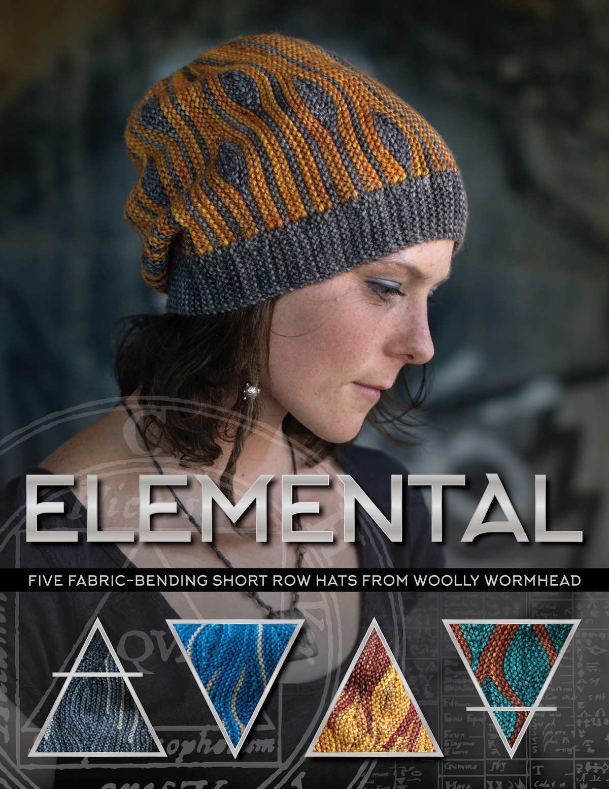 Elemental collection of sideways knit short row colourwork hats