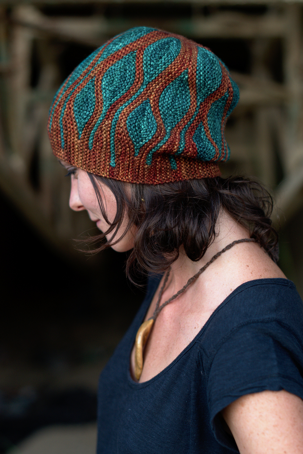 Toph sideways knit short row colourwork hat knitting pattern