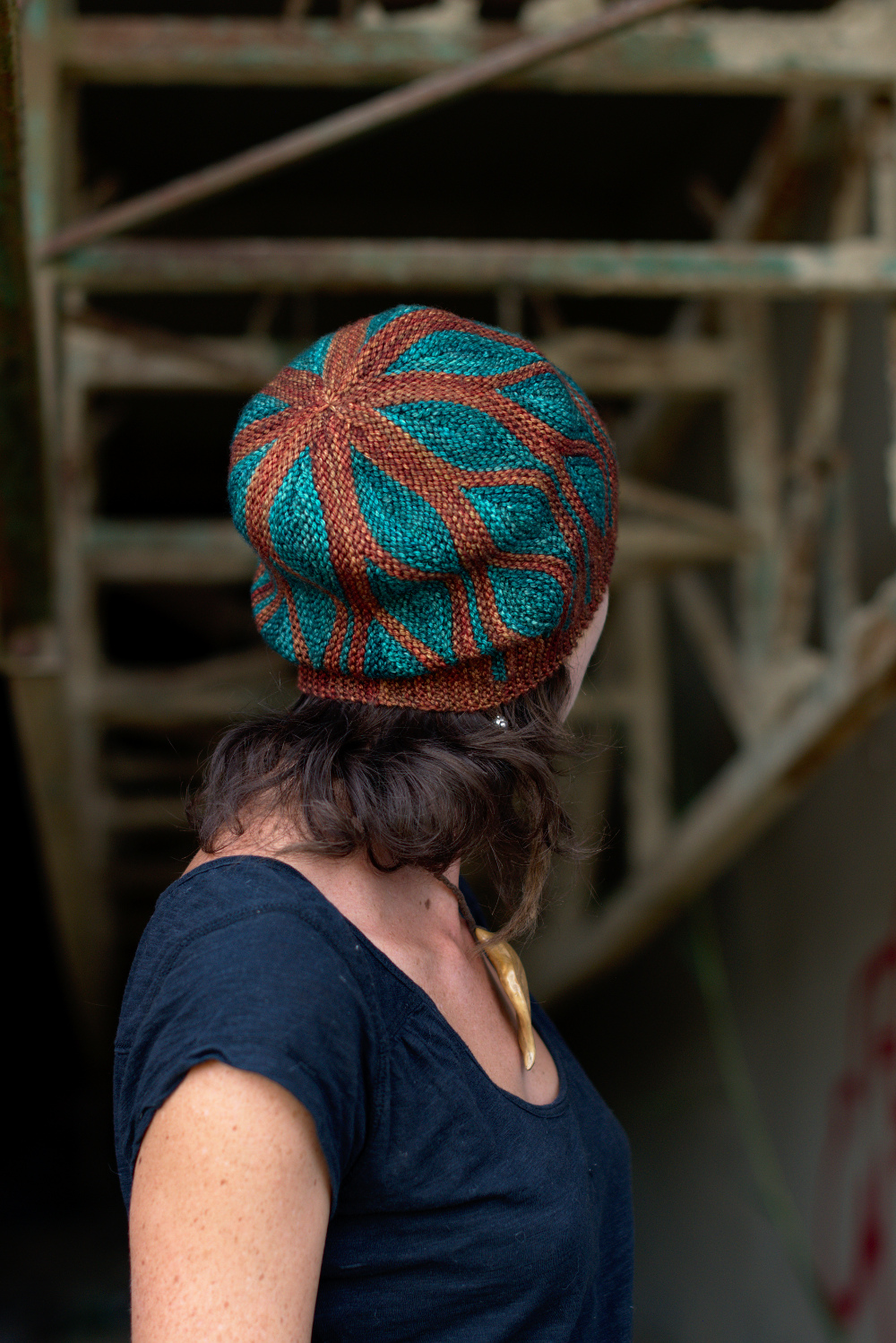Toph sideways knit short row colourwork hat knitting pattern