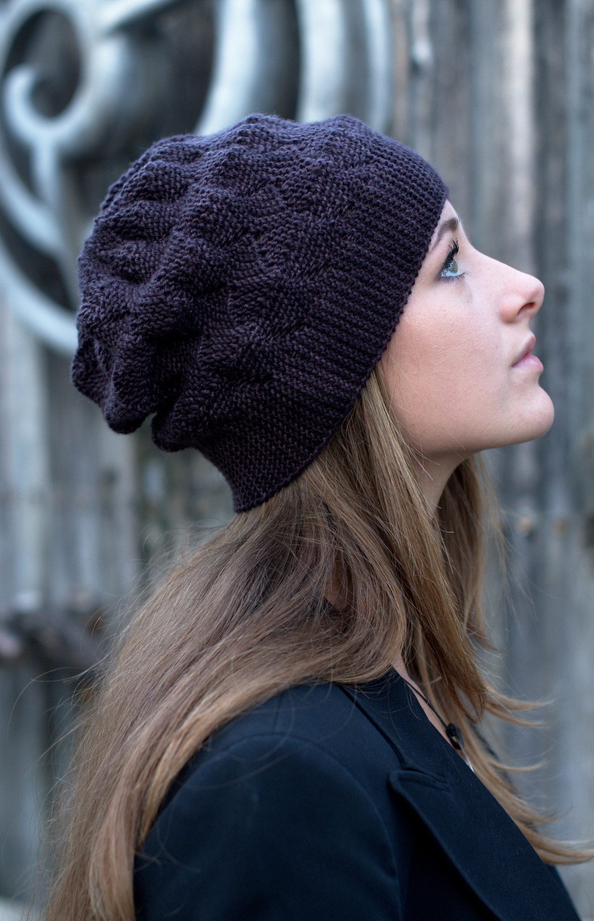 Sagitta sideways knit short row slouchy Hat knitting pattern