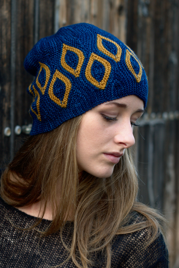 Scourie sideways knit short row colourwork Hat knitting pattern