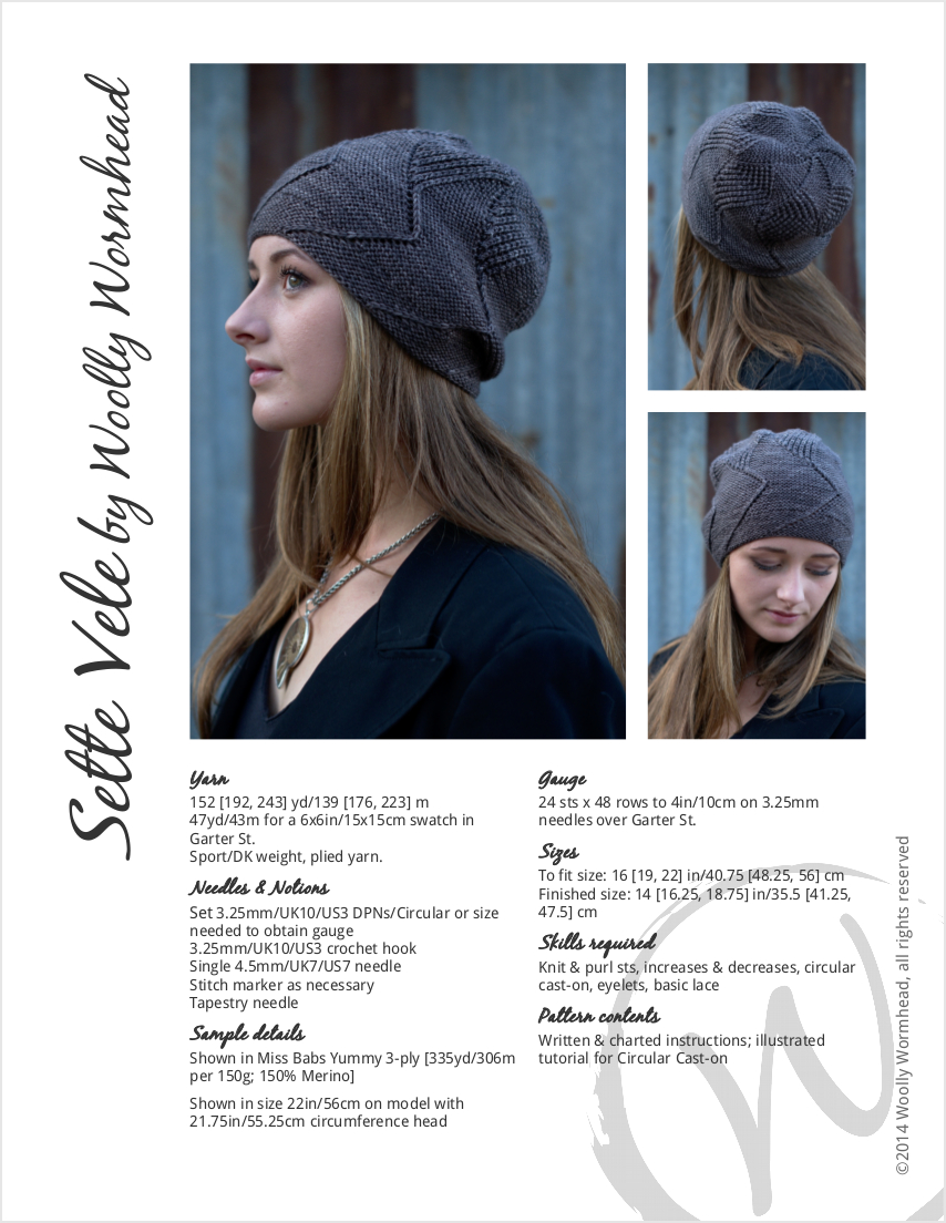 Sette Vele top down slouchy Hat hand knitting pattern