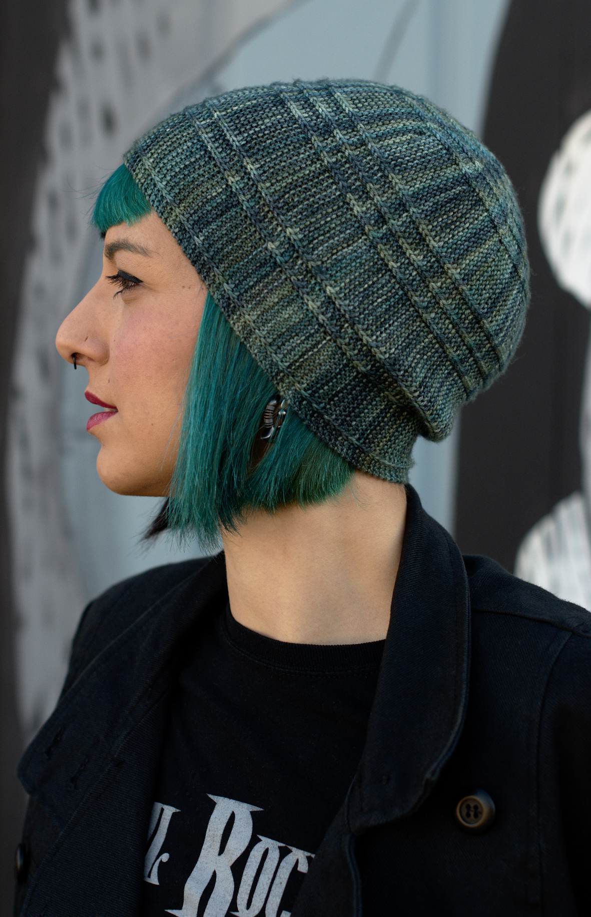 Circled 2 sideways knit Hat knitting pattern with fibonacci concentric circles