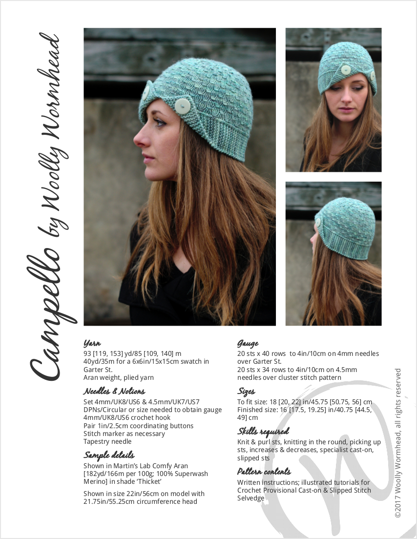 Campello hand knit cloche Hat knitting pattern