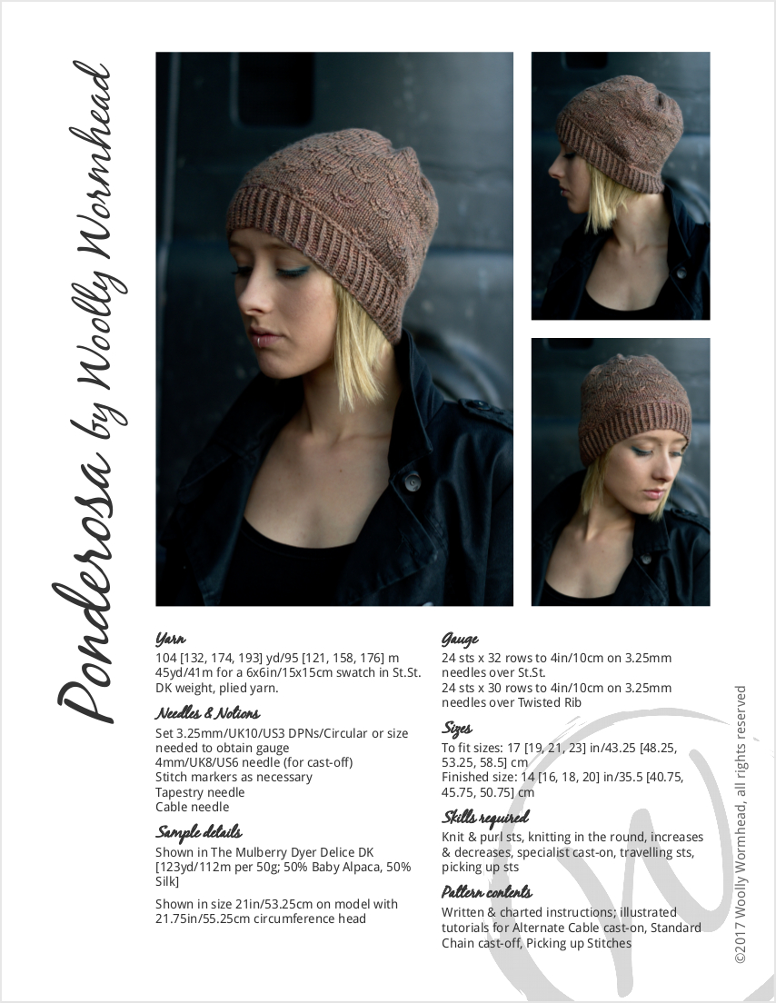 Ponderosa slouchy hat hand knitting pattern for DK yarn