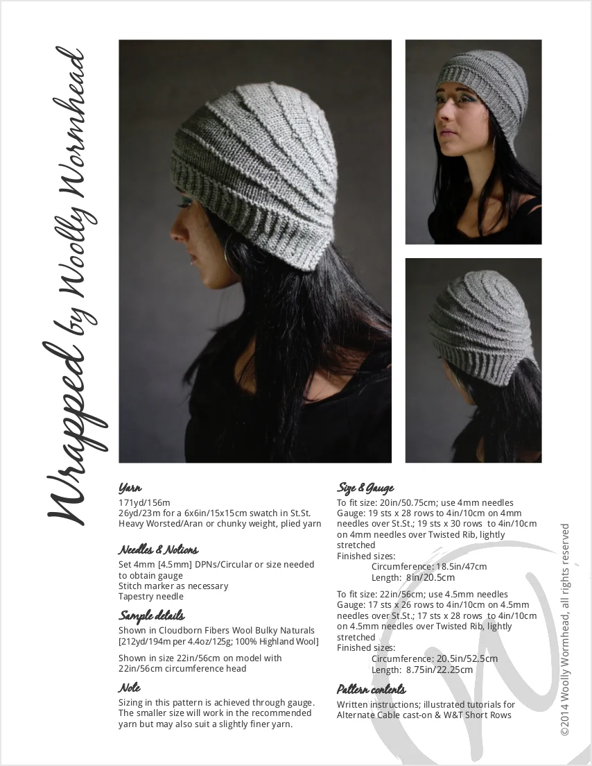 Wrapped cloche style Hat hand knitting pattern