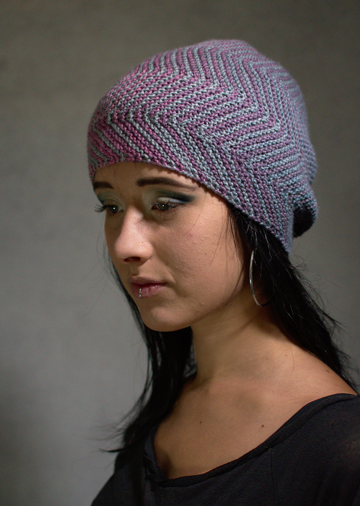 Juxta sideways knit Hat knitting pattern for gradient yarns