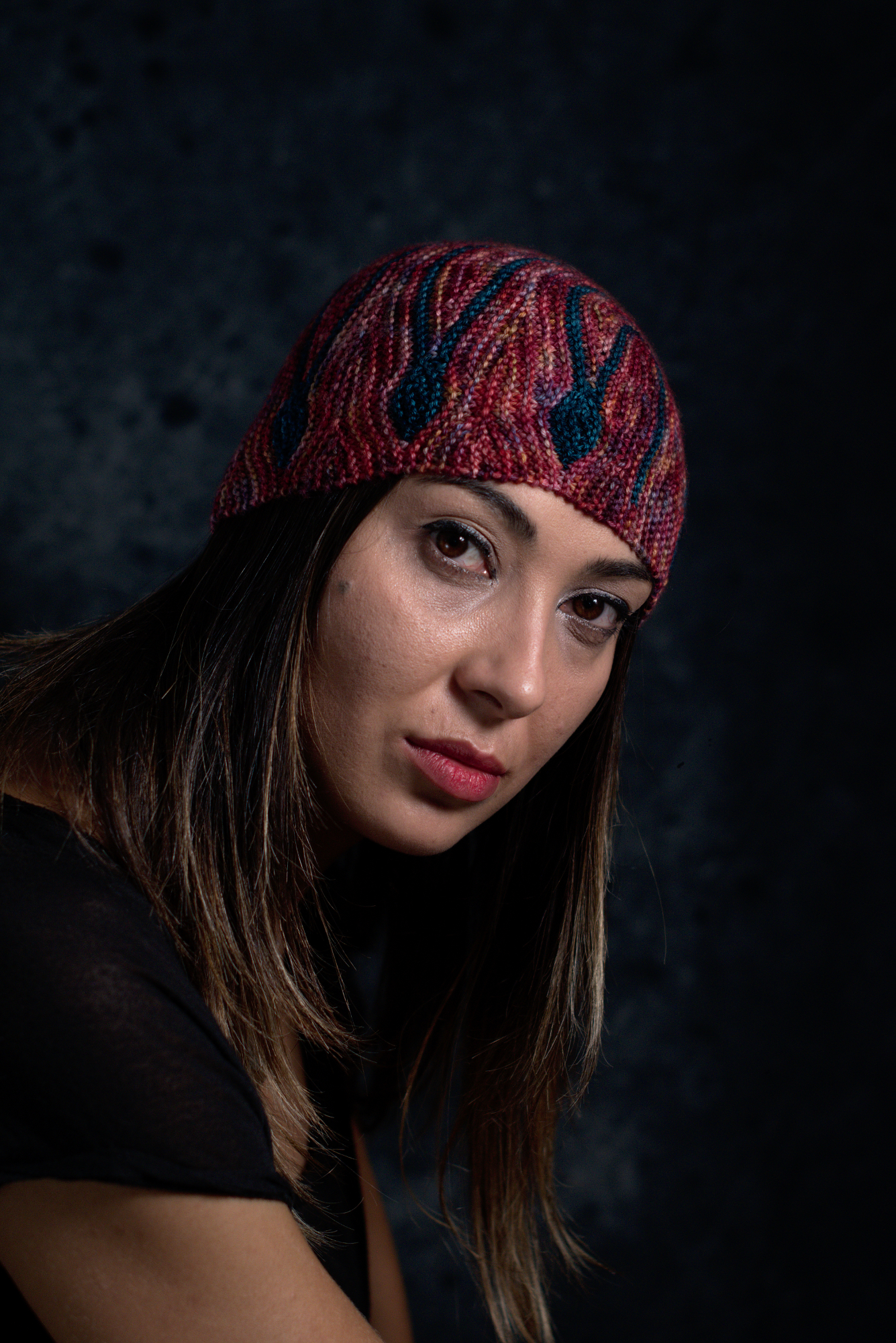 Oscillare sideways knit short row colourwork hat knitting pattern