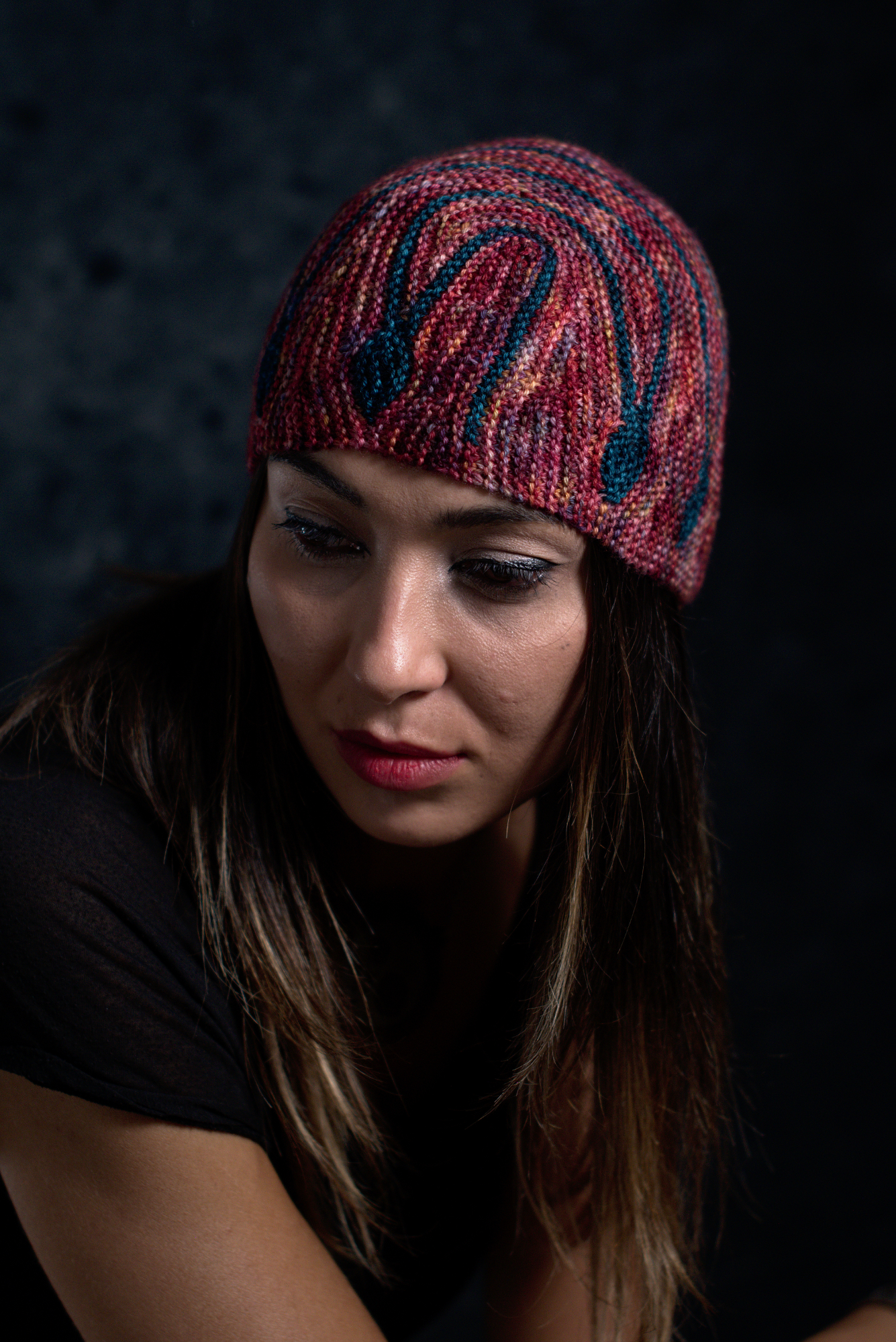 Oscillare sideways knit short row colourwork hat knitting pattern